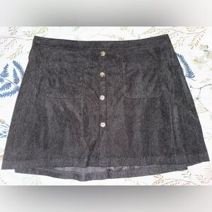 “PLUS SIZE” Black Corduroy Button-Front Skirt
